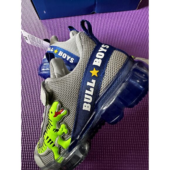 Bull Boys T-Rex Boy Sneakers Dinosaurs Size 1 US Grey Blue  Light-Up Velcro NEW - Picture 15 of 16